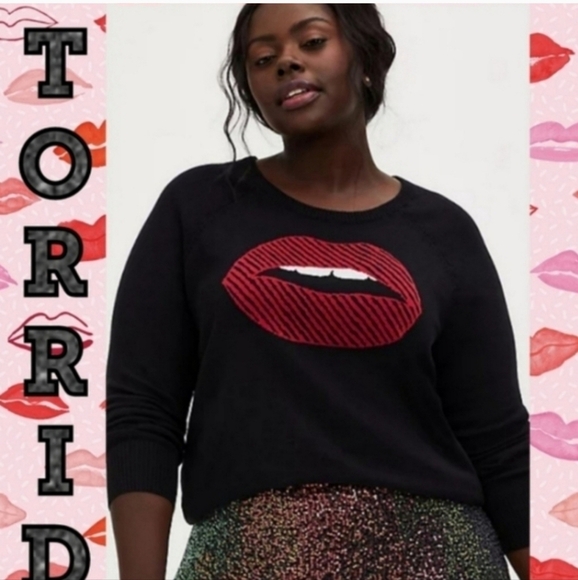 Torrid 3  Cotton Pullover Raglan lips  Sweater - Picture 1 of 6